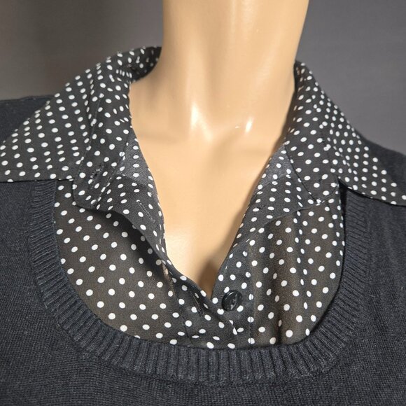 Y2KBlack Polka Dot Sweater Vest Top Size L Office Siren Academia Preppy 1 Piece - Picture 2 of 9